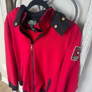 Lauren Ralph‎ Lauren Active Red Zip-Up Jacket XL Logo Patch Southwestern Hooded